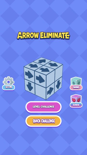 Arrow Eliminate menu with Level Challenge and Quick Challenge buttons