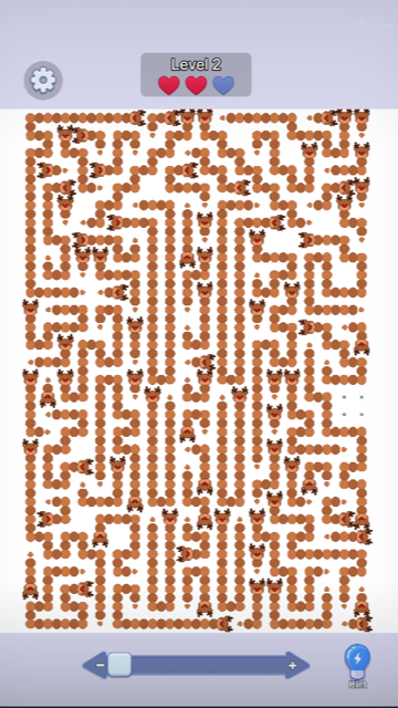 Maze gameplay with cartoon-style arrow tiles