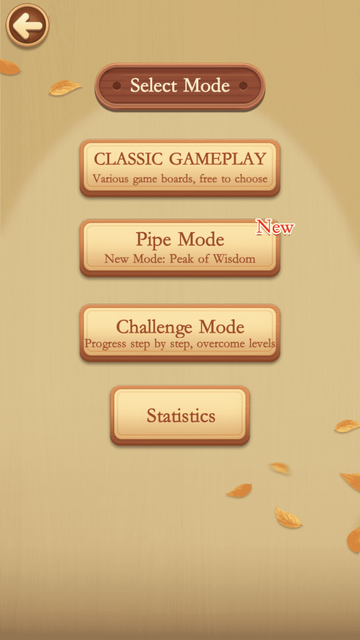 Num Puz Select Mode menu with Classic Gameplay, Pipe Mode marked New, Challenge Mode, and Statistics